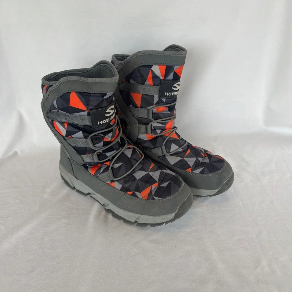 Hobibear Winter Snow Boots Grey Orange Geometric Faux Fur Lined AW3771 Kids 7 39